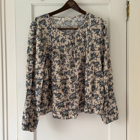Lucky Brand Pintuck Floral Peasant Top Size Large - Picture 2 of 8